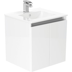 Newland Double Door Wall Hung Vanity Unit With Basin White Gloss 500mm