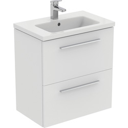 Ideal Standard / Ideal Standard i.life S Compact Wall Hung Unit with Basin Matt White 600mm with Brushed Chrome Handles
