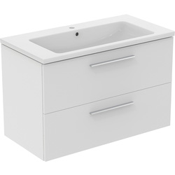 Ideal Standard / Ideal Standard i.life B Double Drawer Wall Hung Unit with Basin Matt White 1000mm with Brushed Chrome Handles