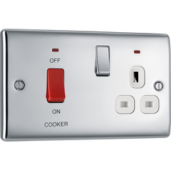 BG / BG Nexus Metal Polished Chrome 45A Cooker Switch & 13A DP Switched Socket 2 Gang + Neons