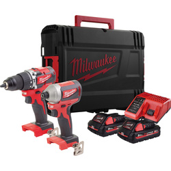 Milwaukee M18CBLPP2F-302X 18V Compact Brushless Combi and Impact Driver Twin Kit 2 x 3.0Ah High Output