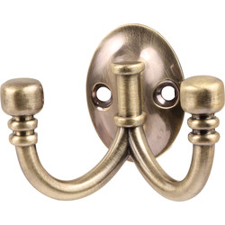 Ball End Double Robe Hook Antique Brass