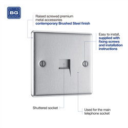 BG Brushed Steel Telephone Socket