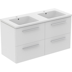Ideal Standard / Ideal Standard i.life B 4 Drawer Wall Hung Unit with Double Basin Matt White 1200mm with Brushed Chrome Handles
