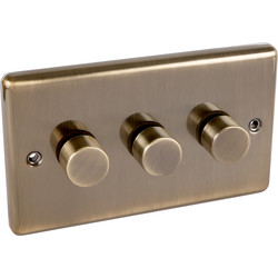 Wessex Electrical / Antique Brass Dimmer Switch 3 Gang 250W