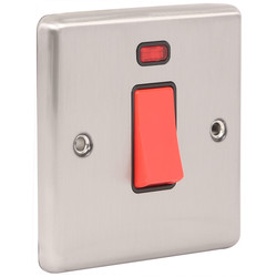 Wessex Brushed Stainless Steel 45A DP Switch Switch + Neon 1 Gang