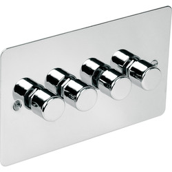 Axiom / Flat Plate Polished Chrome Dimmer Switch 250W 4 Gang 2 Way