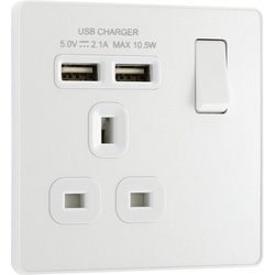 BG Evolve Pearlescent White (White Ins) Single Switched 13A Power Socket + 2 X Usb (2.1A) 