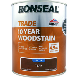Ronseal 10 Year Exterior Satin Woodstain 750ml Teak