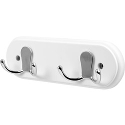 Twin Double Robe Hook Rail Chrome on White - 77884 - from Toolstation