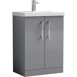 nuie Arno Double Door Floor Standing Vanity Unit Satin Grey 600mm With Slim Edge Basin