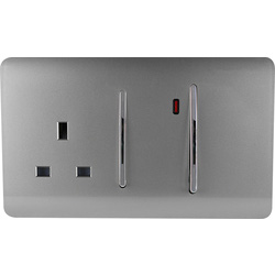 Trendiswitch Light Grey 13 Amp Cooker Switch & Socket with Neon 2 Gang