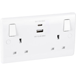 BG 13A Low Profile SP A & C Type USB Switched Socket 2 Gang 2 USB 4.1A