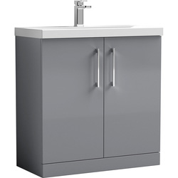 nuie Arno Double Door Floor Standing Vanity Unit Satin Grey 800mm With Slim Edge Basin