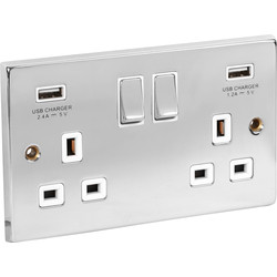 Axiom / Chrome USB Switched Socket 13A 2 Gang + 2 USB