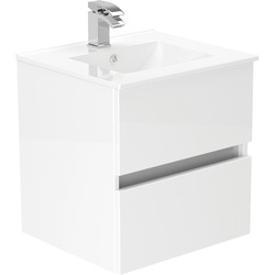 Newland Double Drawer Wall Hung Vanity Unit With Basin White Gloss 500mm