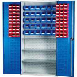 Barton / Barton Louvred Panel Cabinet with 3 Shelves & Bins 2000 x 1015 x 430mm - 60 TC2 Red & 30 TC3 Blue Bins