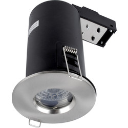 Meridian Lighting LED 9W Fire Rated Dimmable IP65 GU10 Downlight Satin Chrome 650lm - 81876 - from Toolstation