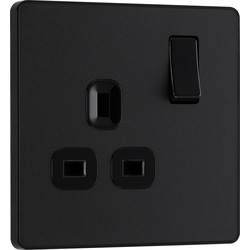 BG Evolve Matt Black (Black Ins) Single Switched 13A Power Socket 