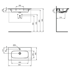 Ideal Standard i.life A Double Drawer Wall Hung Unit with Basin Matt Quartz Grey