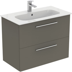 Ideal Standard i.life A Double Drawer Wall Hung Unit with Basin Matt Quartz Grey 800mm with Brushed Chrome Handles