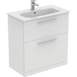 Ideal Standard / Ideal Standard i.life A Double Drawer Floor Standing Unit with Basin Matt White 800mm with Brushed Chrome Handles