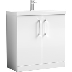 nuie Arno Double Door Floor Standing Vanity Unit Gloss White 800mm With Slim Edge Basin