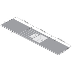 Metis / Metis Light Grey Solid Surface Worktop with 1.5 Bowl Stainless Steel Sink 3050 x 620 x 15mm