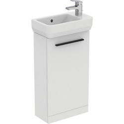 Ideal Standard i.life S Compact Cloakroom Wall Hung Vanity Unit with Basin Matt White 410mm with Matt Black Handle