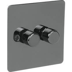Axiom Flat Plate Black Nickel LED Dimmer Switch 2 Gang 2 Way - 84141 - from Toolstation