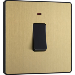 BG Evolve Brushed Brass (Black Ins) 20A Switch, Double Pole With Power Led Indicator 