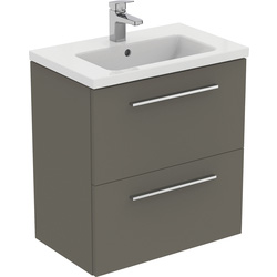Ideal Standard i.life S Compact Wall Hung Unit with Basin Matt Quartz Grey 600mm with Brushed Chrome Handles