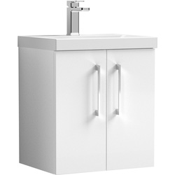 Nuie / nuie Arno Double Door Wall Hung Vanity Unit Gloss White 500mm With Slim Edge Basin