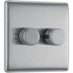 BG / BG Nexus Metal Brushed Steel 200W Intelligent LED Dimmer Switch 2 Gang 2 Way