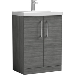 nuie Arno Double Door Floor Standing Vanity Unit Anthracite 600mm With Slim Edge Basin