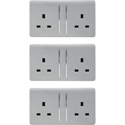 Trendiswitch Silver 2 Gang 13 Amp Switched Socket (3 Pack) 2 Gang