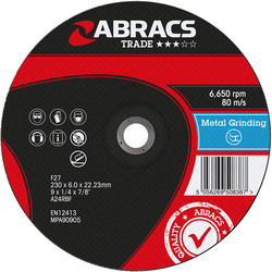 Abracs Trade Metal Grinding Disc 230mm x 6mm x 22mm