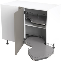 Kitchen Kit / Kitchen Kit Ready Made Slab Kitchen Cabinet Pull Out Base Blind Corner Unit Super Gloss Dust Grey 1000mm Right Hand