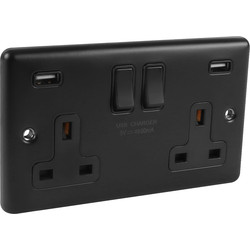 Wessex Electrical / Wessex Matt Black Socket 2 Gang + 2 USB 4.8A