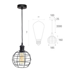 4lite WiZ Connected Decorative Single Black Pendant with Birdcage and ST64 6.5W LED Smart WiFi Bulb