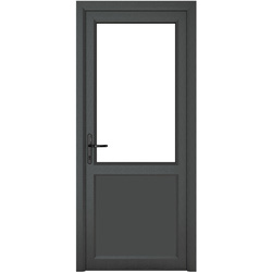 Crystal / Crystal uPVC Single Door Half Glass Half Panel Right Hand Open In 920mm x 2090mm Clear Double Glazed Grey/White