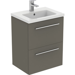 Ideal Standard i.life S Compact Wall Hung Vanity Unit with Basin Matt Quartz Grey 500mm with Brushed Chrome Handles