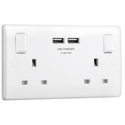 BG 13A Low Profile SP USB Switched Socket 2 Gang 3.1A