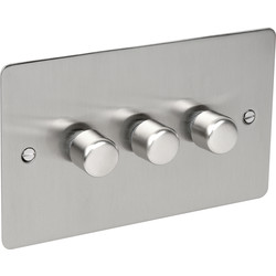 Axiom / Flat Plate Satin Chrome Dimmer Switch 400W 3 Gang 2 Way
