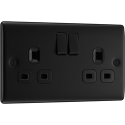 BG / BG Nexus Metal Matt Black 13A Switched Socket 2 Gang