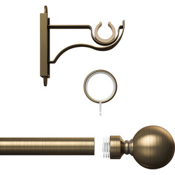 Rothley Curtain Pole Kit with Solid Orb Finials & Rings Antique Brass 25mm x 1219mm