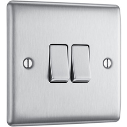 BG / BG Nexus Metal Brushed Steel Switch 20A 16AX 2 Gang 2 Way