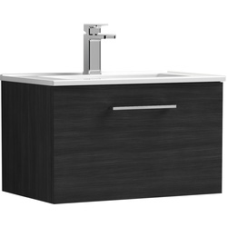 Nuie / nuie Arno Single Drawer Wall Hung Vanity Unit Charcoal Black 600mm With Minimalist Basin