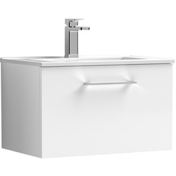 Nuie / nuie Arno Single Drawer Wall Hung Vanity Unit Gloss White 600mm With Minimalist Basin