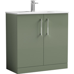 Nuie / nuie Arno Double Door Floor Standing Vanity Unit Satin Green 800mm With Minimalist Basin